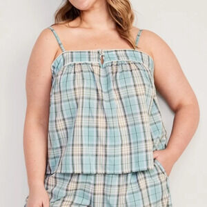 OLD‎ NAVY Striped Smocked Pajama Cami Swing Top in Big Blue Plaid